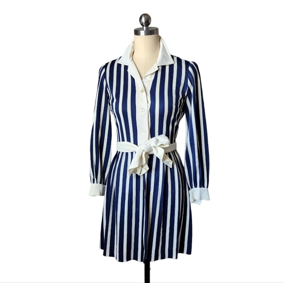 PECK & PECK x 60's preppy striped nautical shorts romper jumpsuit navy white - Picture 2 of 11